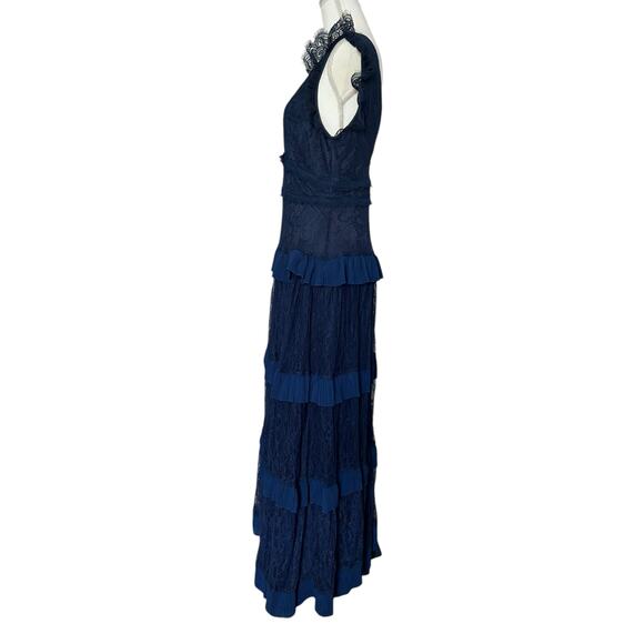 LULUS‎ Marvelous Darling Navy Blue Lace Ruffled Tiered Maxi Dress-Size M - Picture 4 of 9